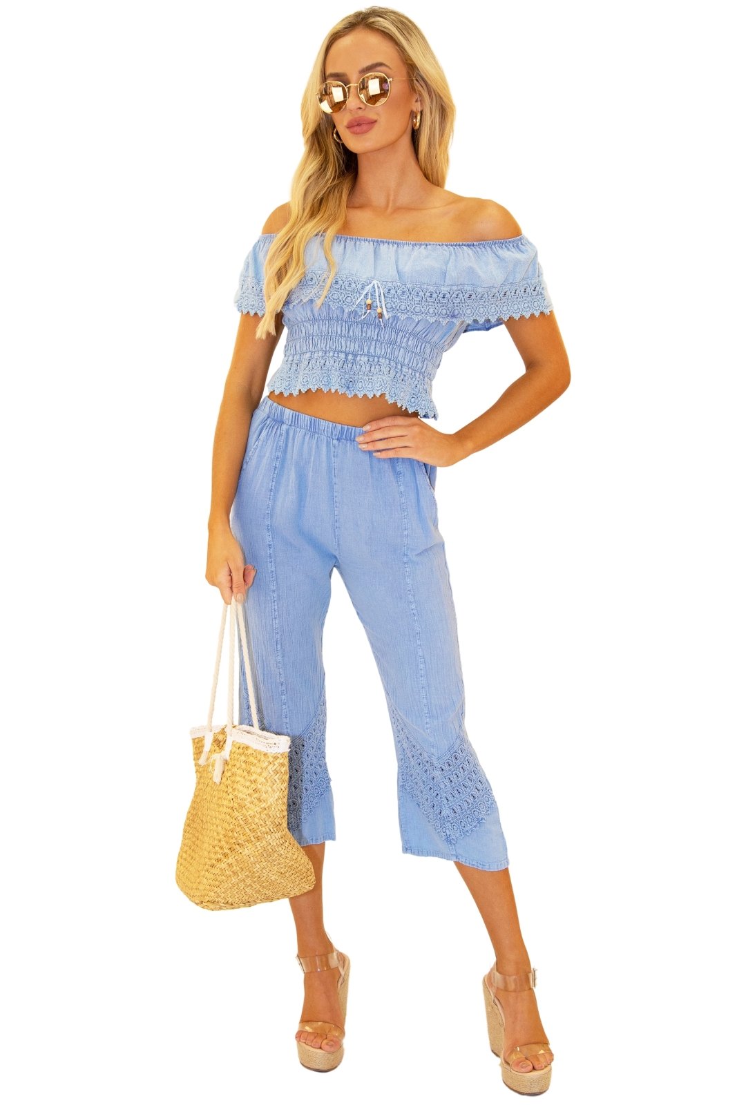 Roxy' Flare Capris Blue - Seaspice Resort Wear