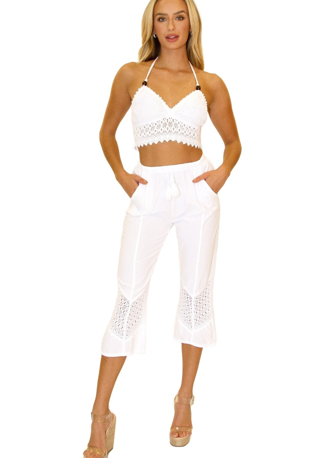 Roxy' Flare Capris White - Seaspice Resort Wear