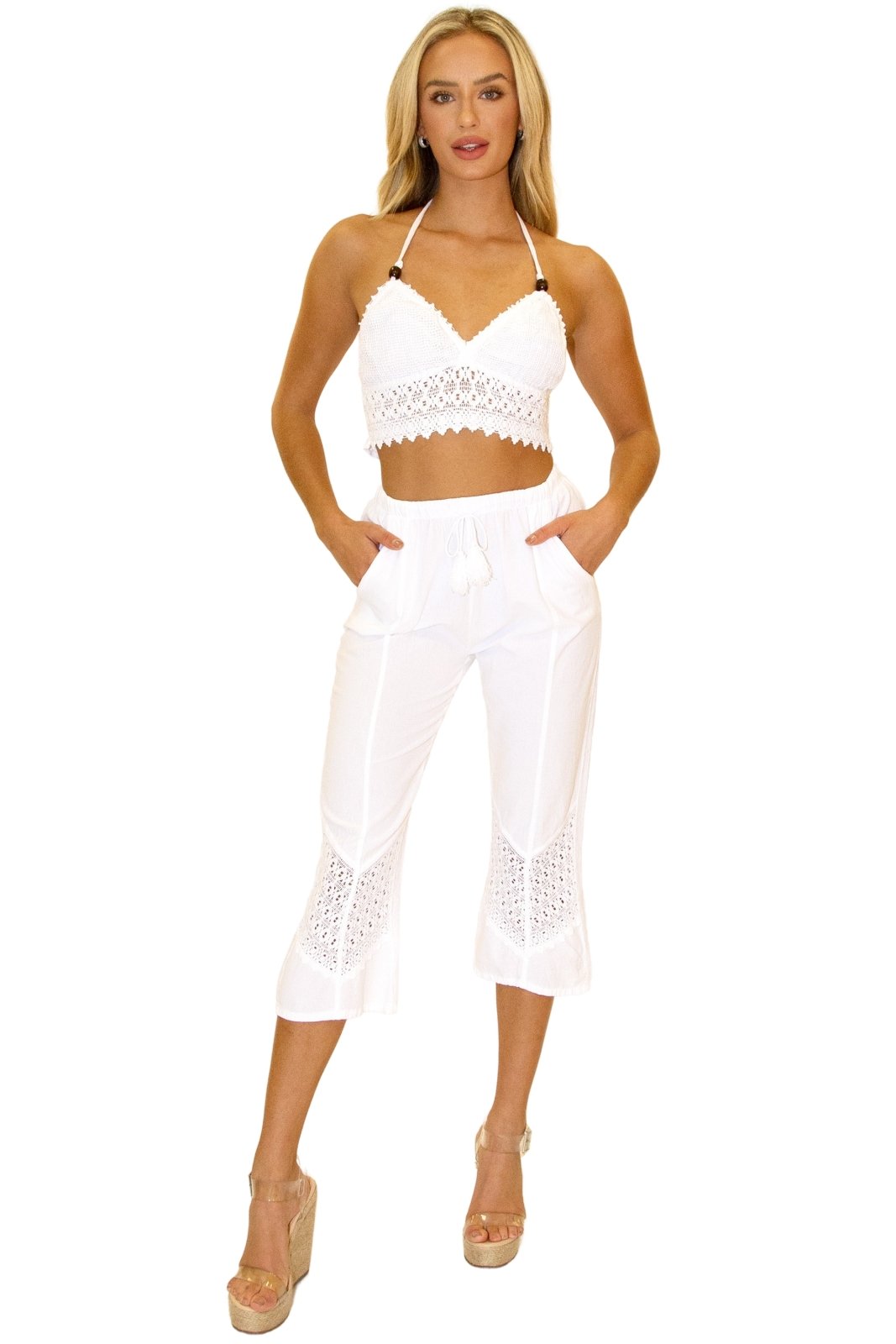 Roxy' Flare Capris White - Seaspice Resort Wear