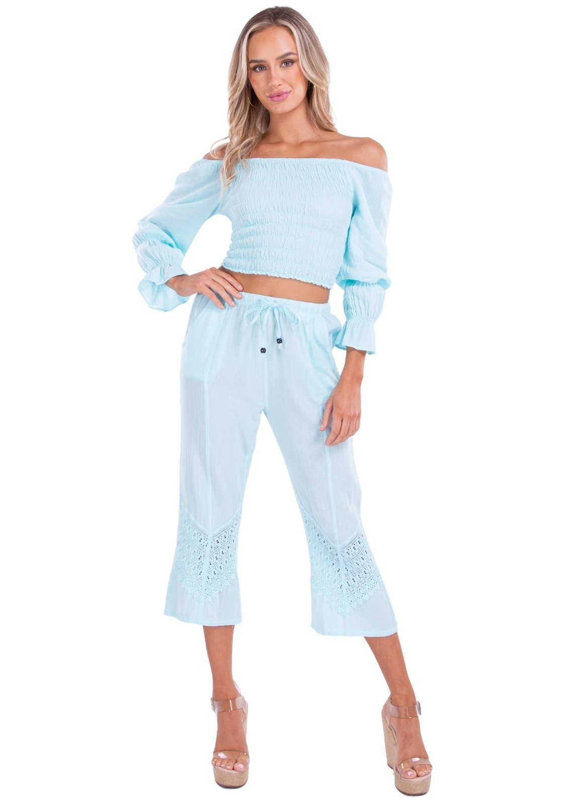 Roxy' Flare Capris Baby Turquoise - Seaspice Resort Wear