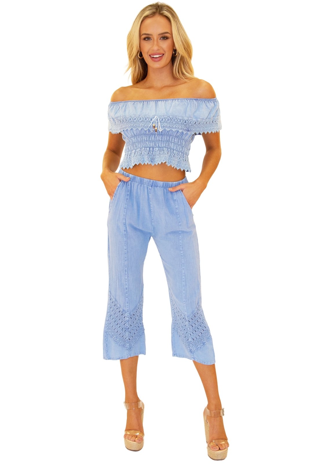 Roxy' Flare Capris Blue - Seaspice Resort Wear
