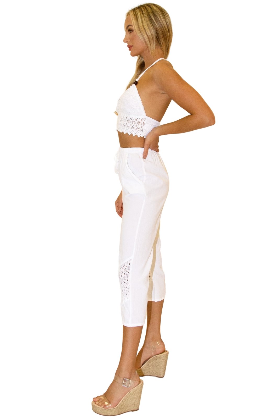 Roxy' Flare Capris White - Seaspice Resort Wear