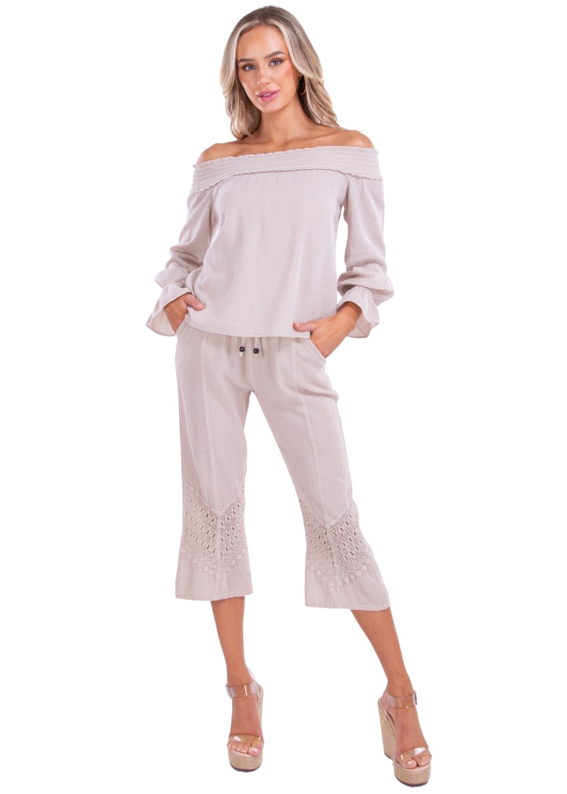 Roxy' Flare Capris Baby Beige - Seaspice Resort Wear