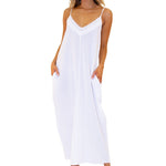 'Sage' Slant Pocket Maxi Dress White - Seaspice Resort Wear