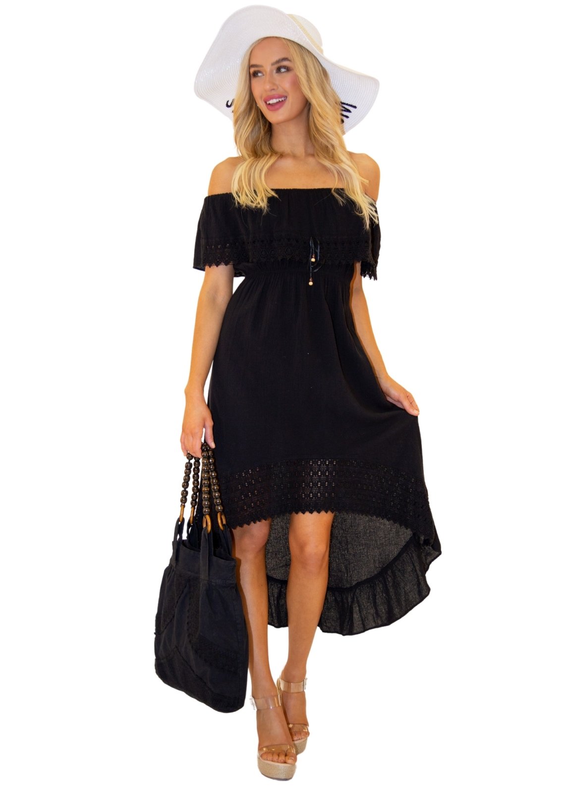 'Sandra' Cotton Bag Black - Seaspice Resort Wear
