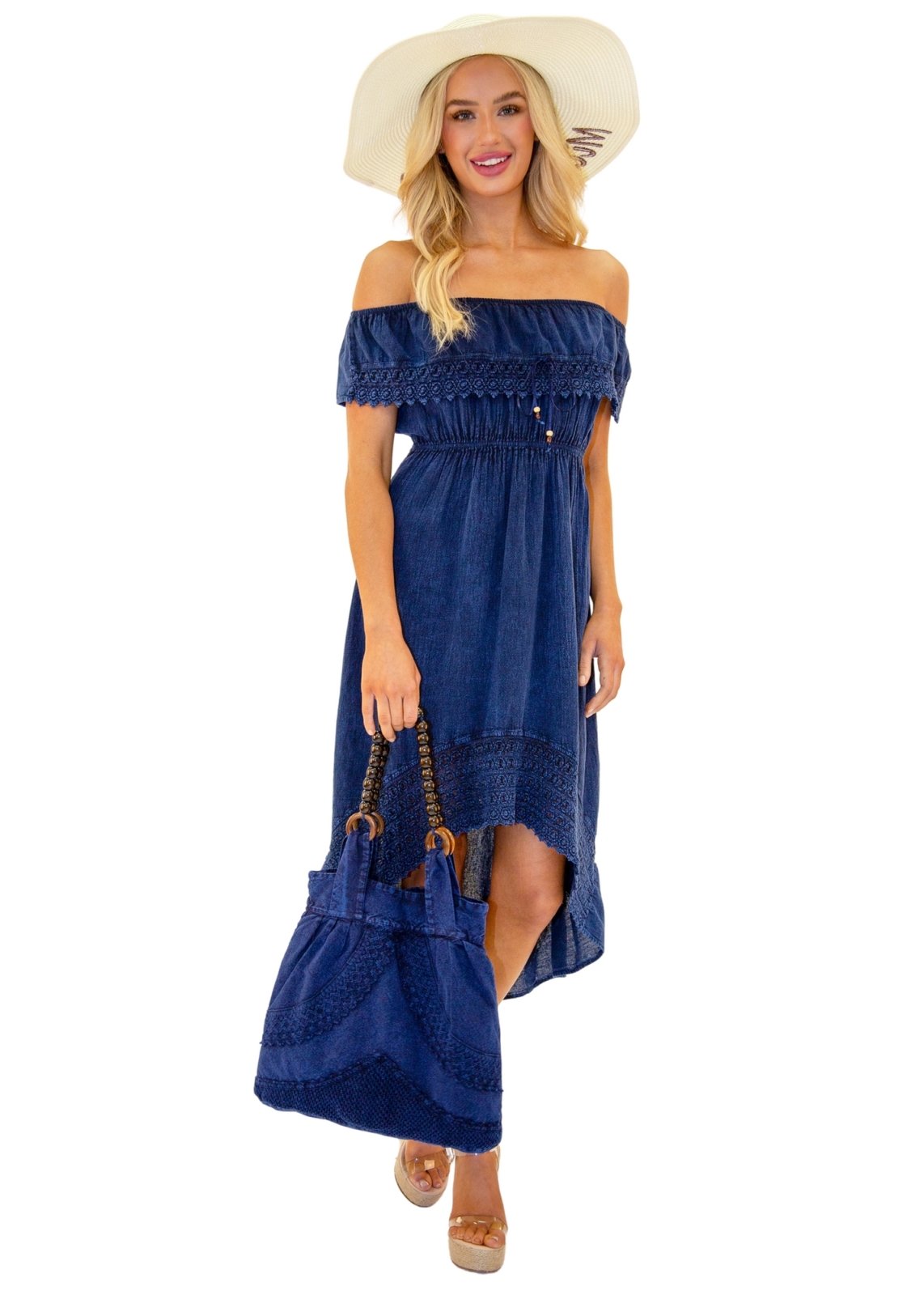 'Sandra' Cotton Bag Navy - Seaspice Resort Wear