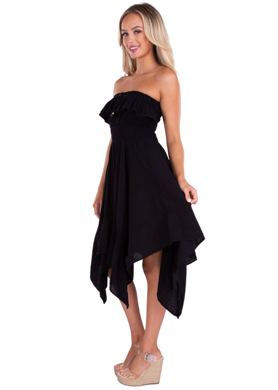 100% Cotton 'Sasha' Strapless Flowy Dress Black - Seaspice Resort Wear