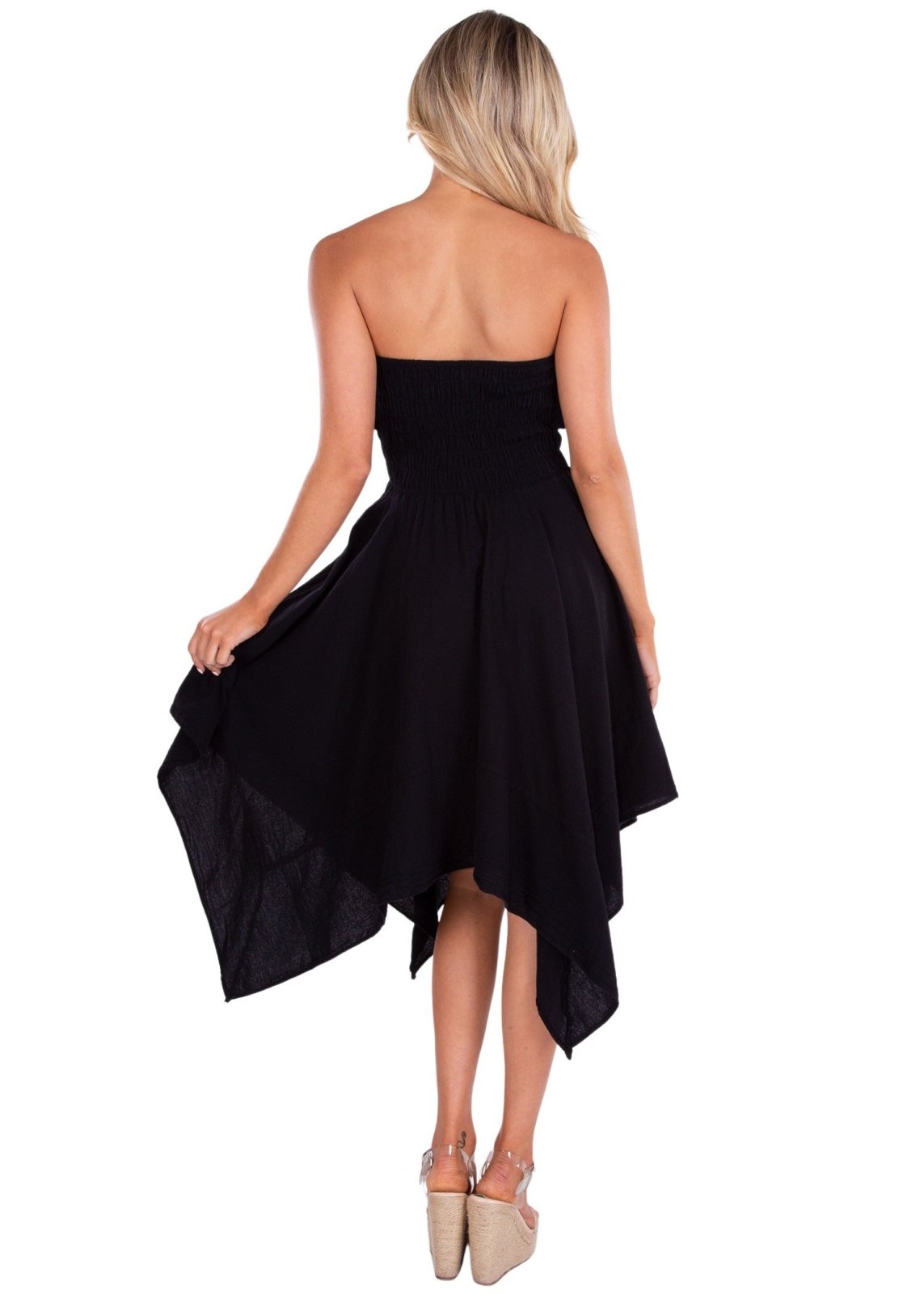 100% Cotton 'Sasha' Strapless Flowy Dress Black - Seaspice Resort Wear