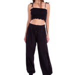 Chloe' Side Crochet Joggers Black - Seaspice Resort Wear