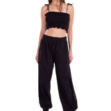 Chloe' Side Crochet Joggers Black - Seaspice Resort Wear