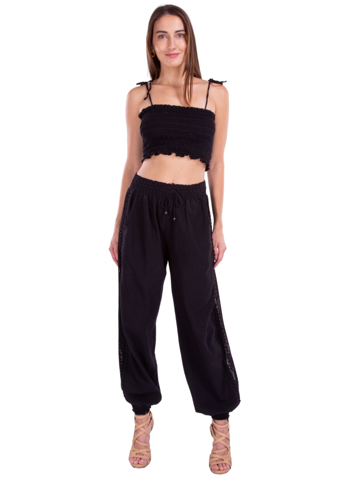 Chloe' Side Crochet Joggers Black - Seaspice Resort Wear