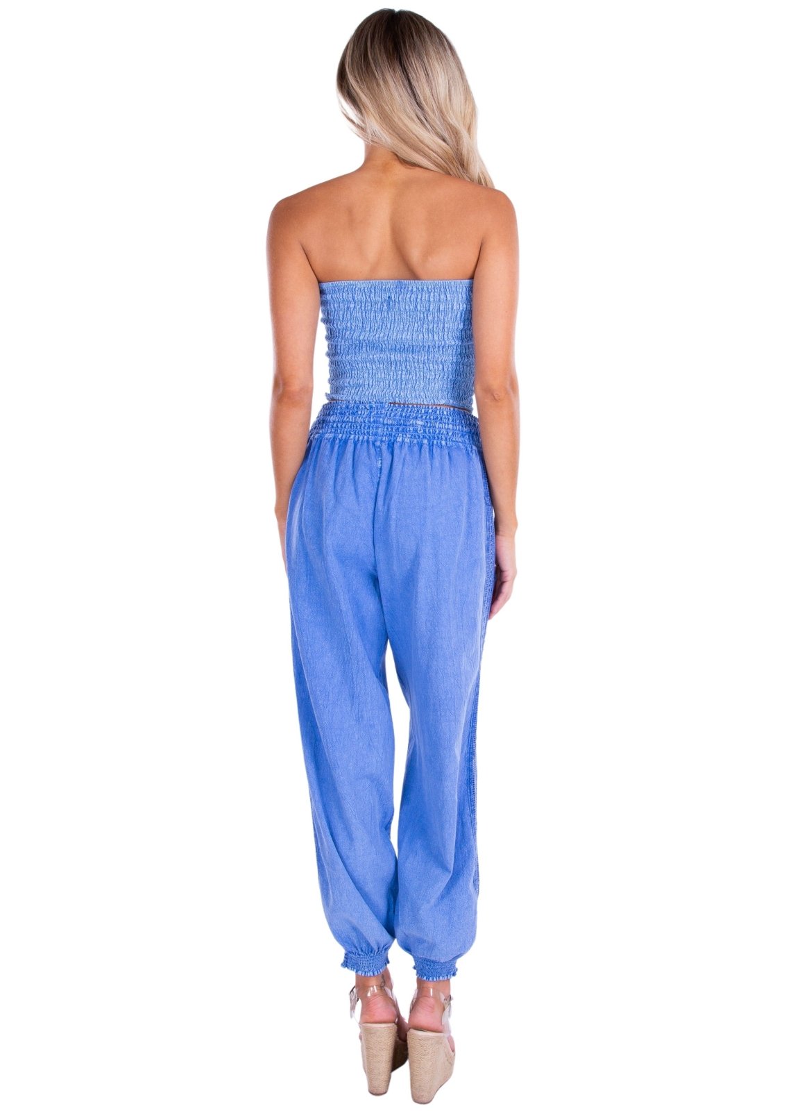 Chloe' Side Crochet Joggers Blue - Seaspice Resort Wear