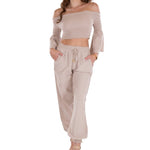 Chloe' Side Crochet Joggers Baby Beige - Seaspice Resort Wear