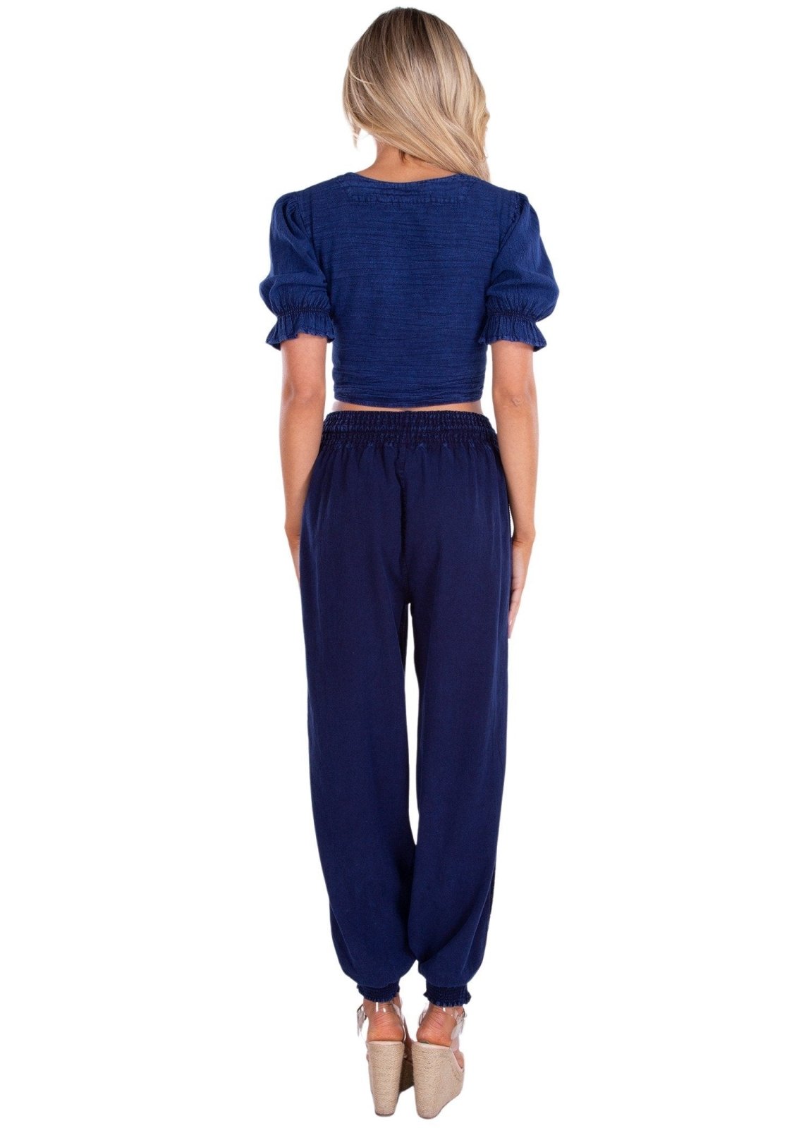 Chloe' Side Crochet Joggers Navy - Seaspice Resort Wear