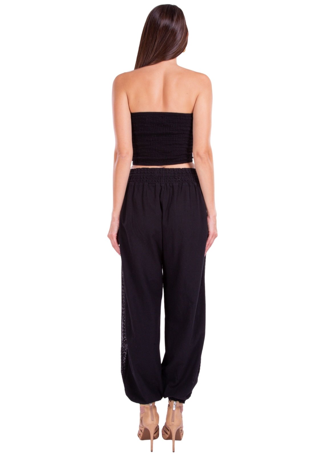 Chloe' Side Crochet Joggers Black - Seaspice Resort Wear