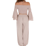 Chloe' Side Crochet Joggers Baby Beige - Seaspice Resort Wear