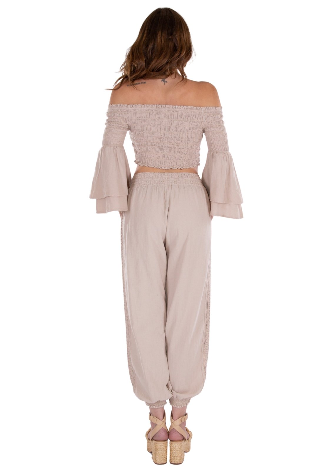 Chloe' Side Crochet Joggers Baby Beige - Seaspice Resort Wear
