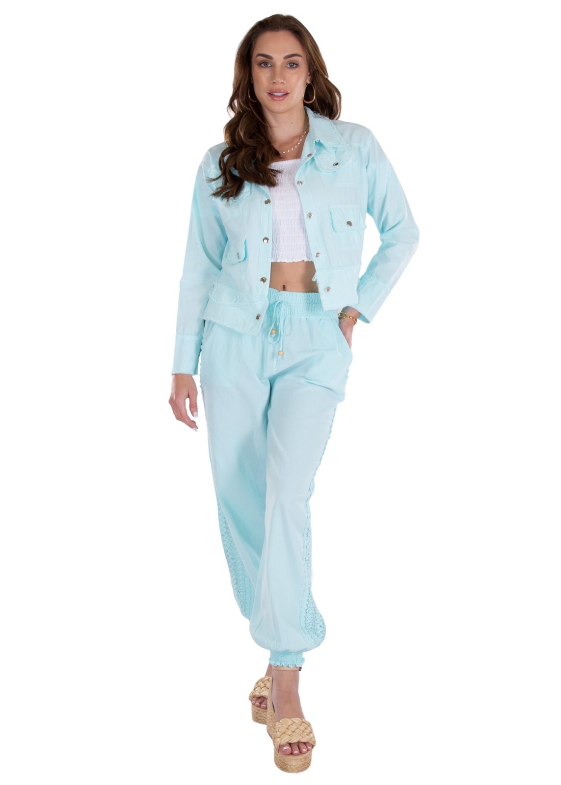 Chloe' Side Crochet Joggers Baby Pink - Seaspice Resort Wear