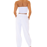 Chloe' Side Crochet Joggers White - Seaspice Resort Wear