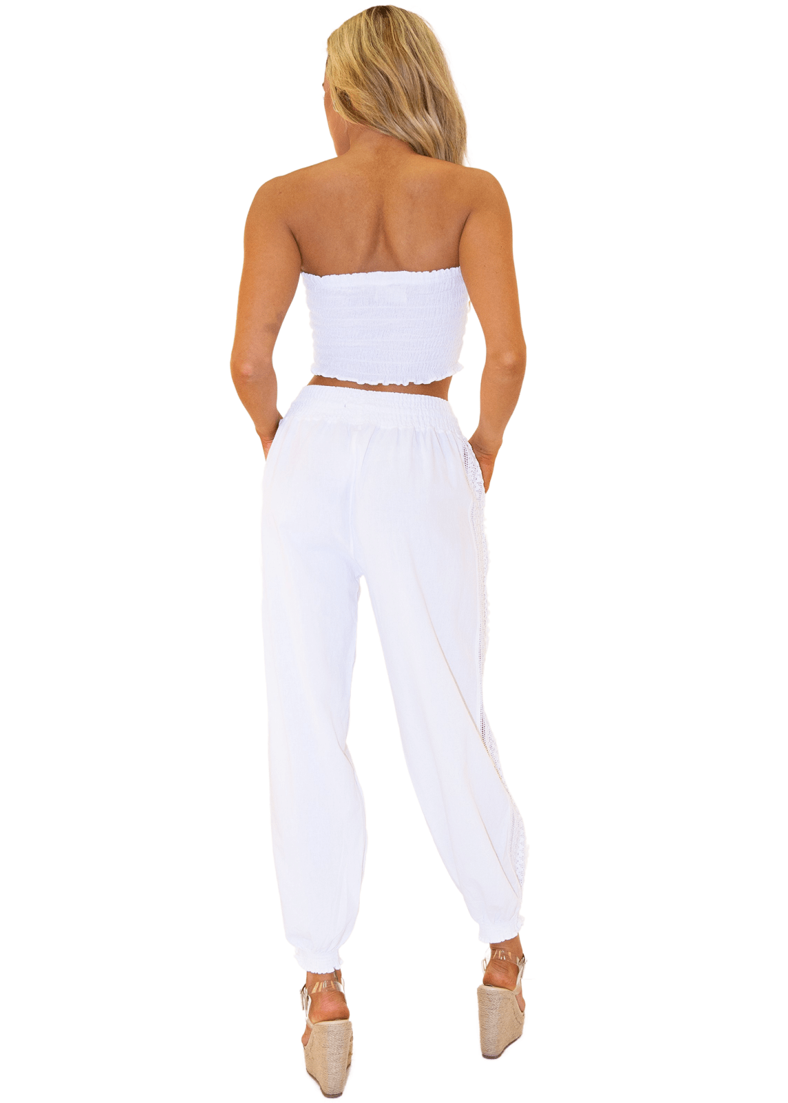 Chloe' Side Crochet Joggers White - Seaspice Resort Wear