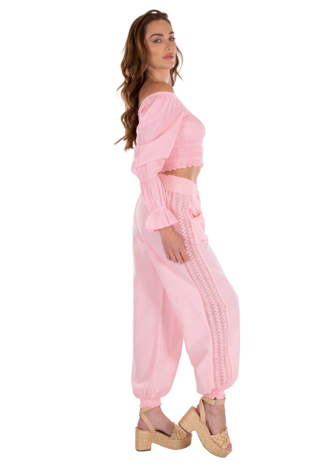 Chloe' Side Crochet Joggers Baby Pink - Seaspice Resort Wear