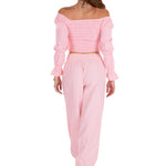 Chloe' Side Crochet Joggers Baby Pink - Seaspice Resort Wear