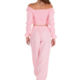 Chloe' Side Crochet Joggers Baby Pink - Seaspice Resort Wear