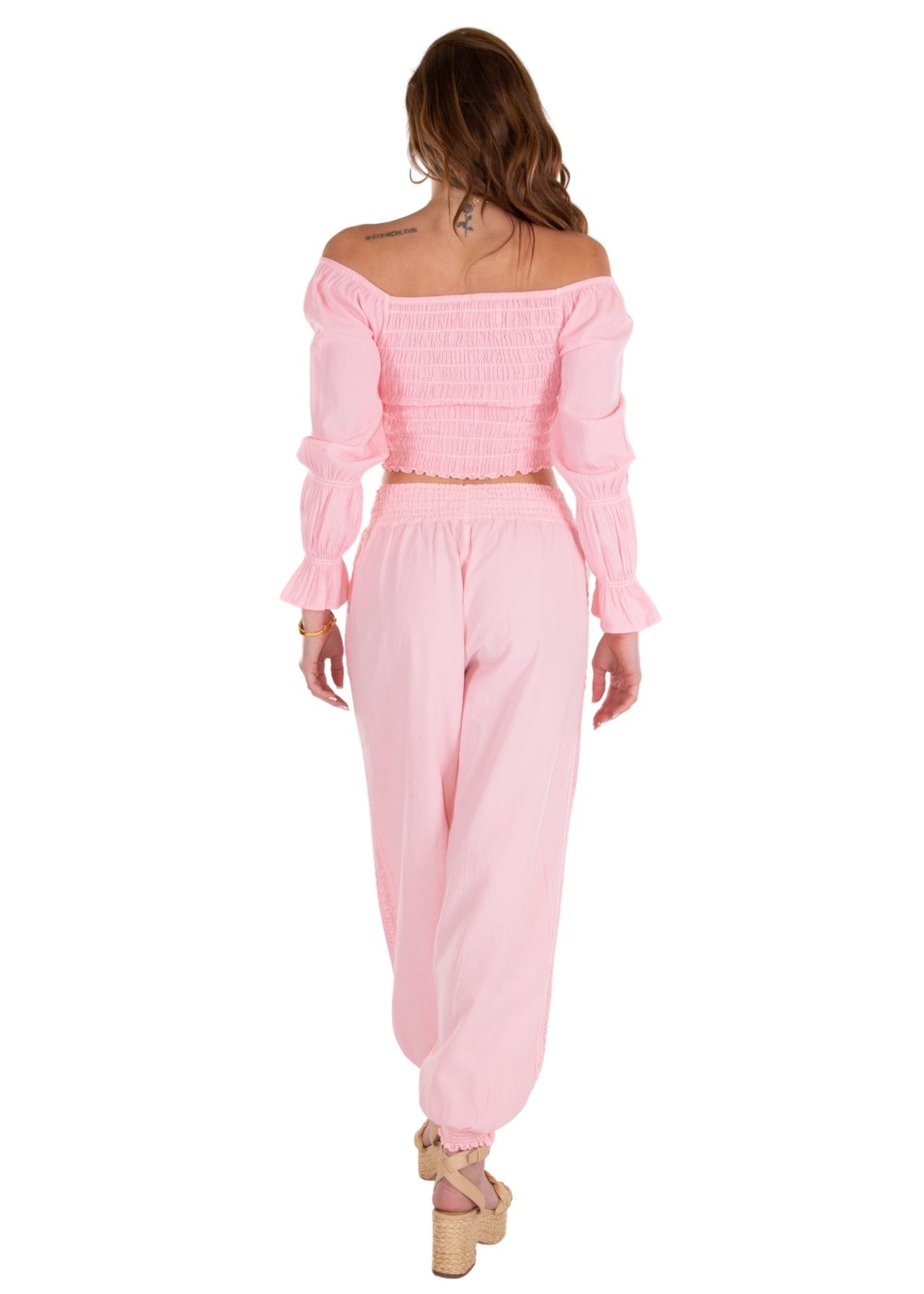 Chloe' Side Crochet Joggers Baby Pink - Seaspice Resort Wear