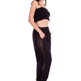 Chloe' Side Crochet Joggers Black - Seaspice Resort Wear