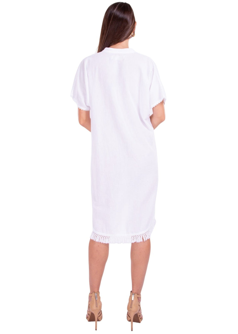 'Selma' High Low Tassel Trim Tunic White - Seaspice Resort Wear