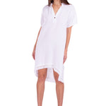 'Selma' High Low Tassel Trim Tunic White - Seaspice Resort Wear