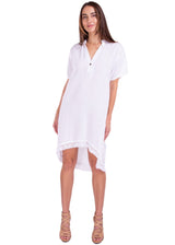 'Selma' High Low Tassel Trim Tunic White - Seaspice Resort Wear