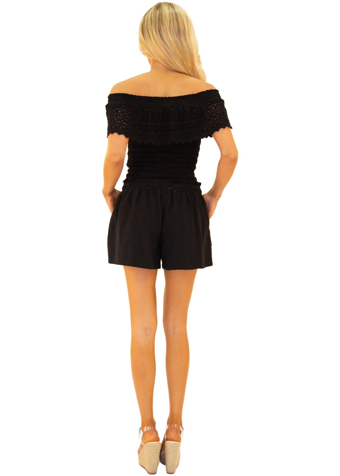100% Cotton 'Shelly' Off Shoulder Top Black - Seaspice Resort Wear