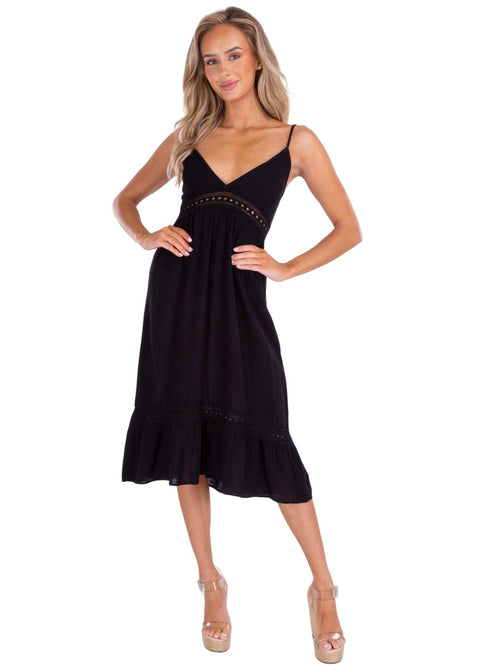 'Simone' Tiered Midi Dress Black - Seaspice Resort Wear