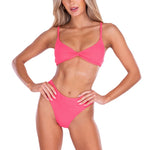 'Splashing Good Time' Twist Ribbed Bikini Coral - Seaspice Resort Wear