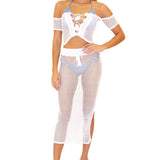 'Stassie' Cotton Mesh Skirt White - Seaspice Resort Wear