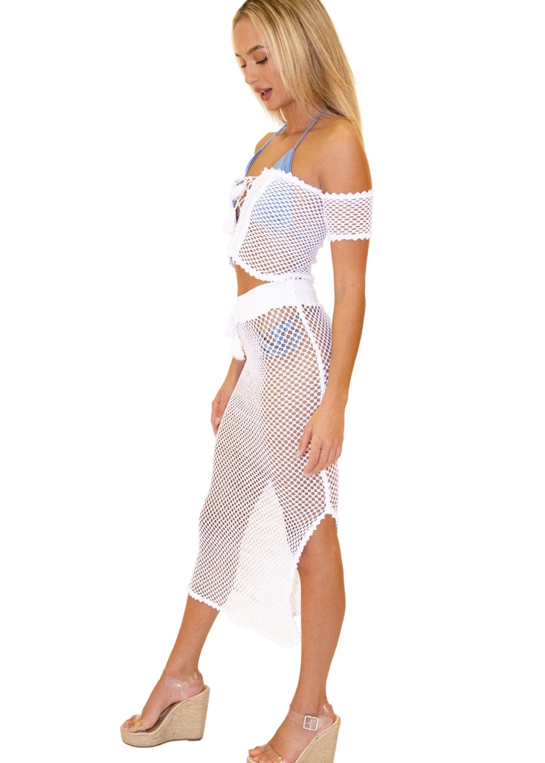 'Stassie' Cotton Mesh Skirt White - Seaspice Resort Wear