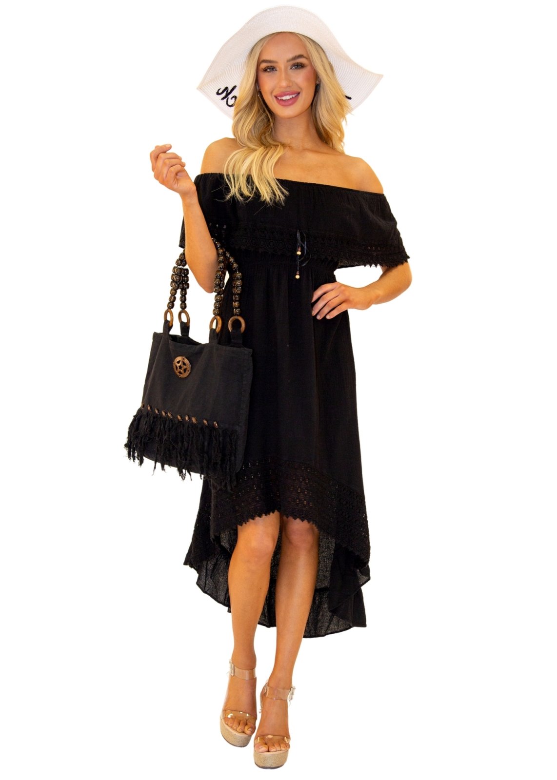 'Stella' Cotton Bag Black - Seaspice Resort Wear