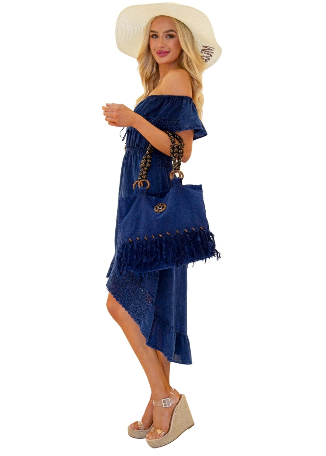 'Stella' Cotton Bag Navy - Seaspice Resort Wear