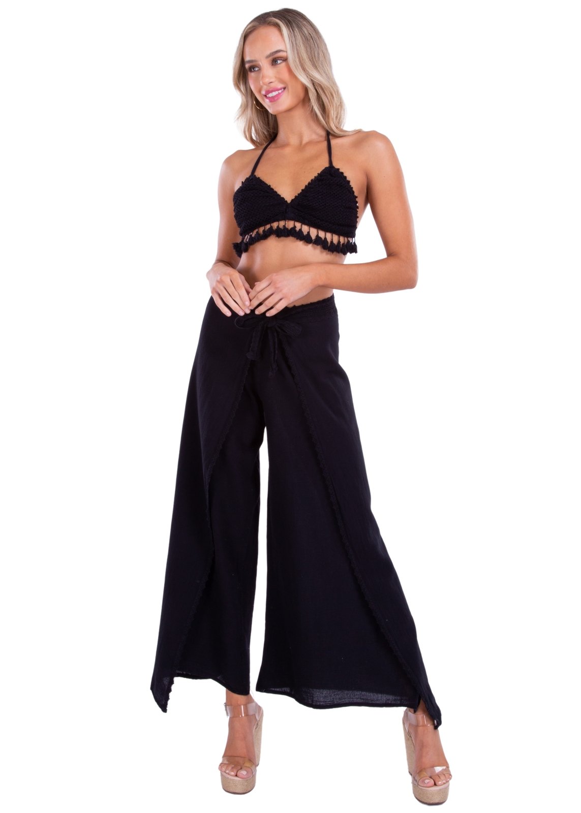 'Theia' Multiway Wrap Pants Black - Seaspice Resort Wear