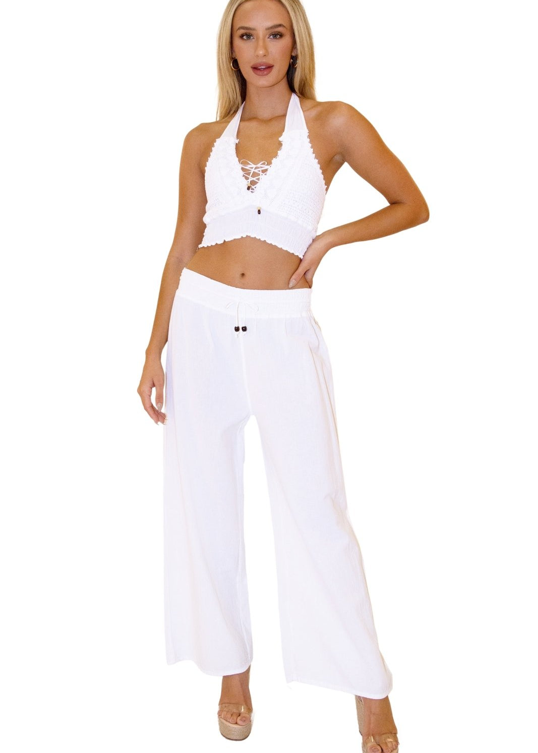 'Tina' Wide Leg Pants White - Seaspice Resort Wear