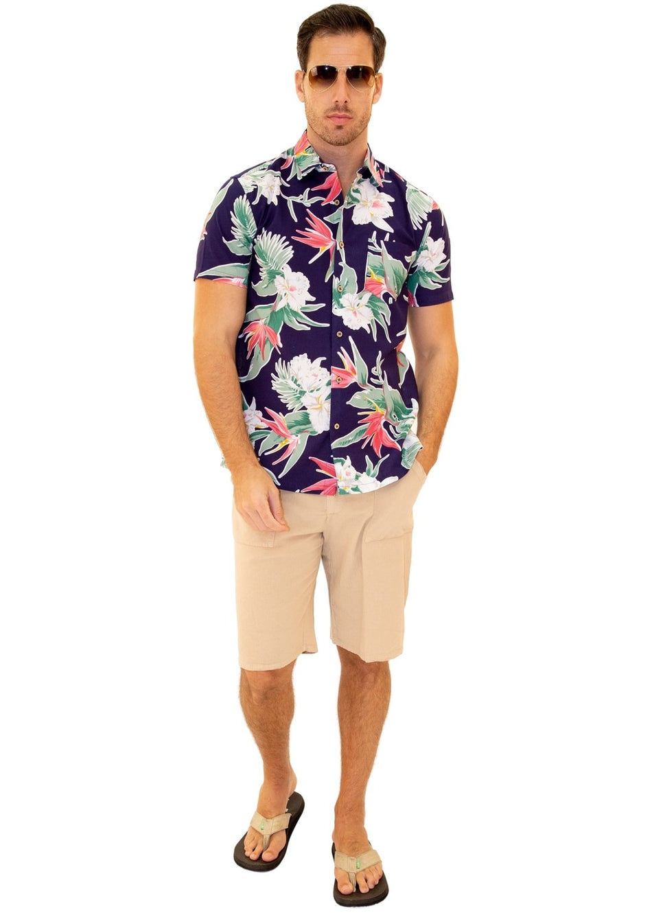 'Turks & Caicos' Hawaiian Shirt Navy - Seaspice Resort Wear