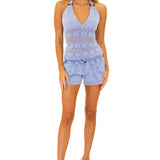 100% Cotton 'Violet' Mesh Halter Top Blue - Seaspice Resort Wear