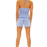 100% Cotton 'Violet' Mesh Halter Top Blue - Seaspice Resort Wear
