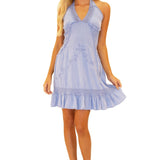 100% Cotton 'Zoey' Halter Sundress Blue - Seaspice Resort Wear